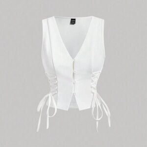 Shein White Lace-Up Sleeveless Top
